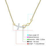 Cross Pendant Diamond Infinity Necklace 14K Gold 0.05ct