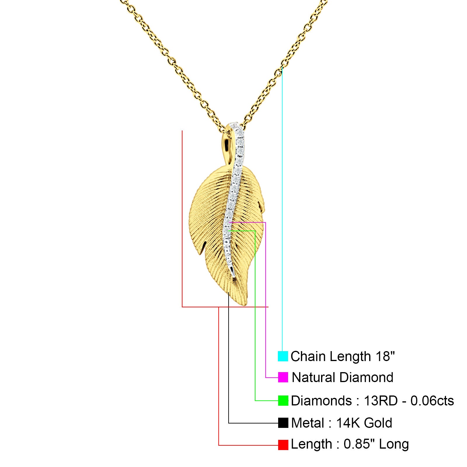 Leaf Necklace Diamond Pendant 14K Gold 0.06ct