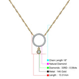 Dangling Open Circle Diamond Necklace 14K Gold 0.09ct