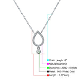 Dangling Diamond Pear Teardrop Necklace 14K Gold 0.09ct