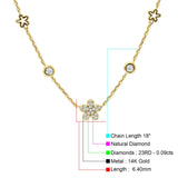 Diamond Flower Star Pendant Necklace 14K Gold 0.09ct