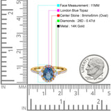 14K Gold 1.68ct Oval Art Deco G SI Diamond Engagement Ring Size 6.5