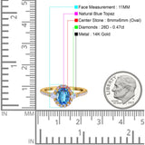 14K Gold 1.68ct Oval Art Deco G SI Diamond Engagement Ring Size 6.5