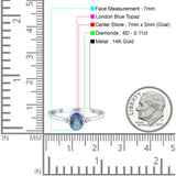 14K Gold 0.87ct Art Deco Oval 7mmx5mm G SI Diamond Engagement Wedding Ring