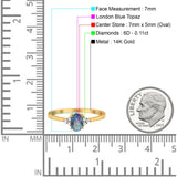 14K Gold 0.87ct Art Deco Oval 7mmx5mm G SI Diamond Engagement Wedding Ring
