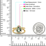 14K Gold 1.62ct Pear 8mmx6mm G SI Diamond Bridal Engagement Wedding Ring