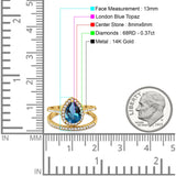 14K Gold 1.62ct Pear 8mmx6mm G SI Diamond Bridal Engagement Wedding Ring