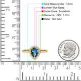 14K Gold 1.42ct Teardrop Pear Halo 8mmx6mm G SI Diamond Engagement Wedding Ring
