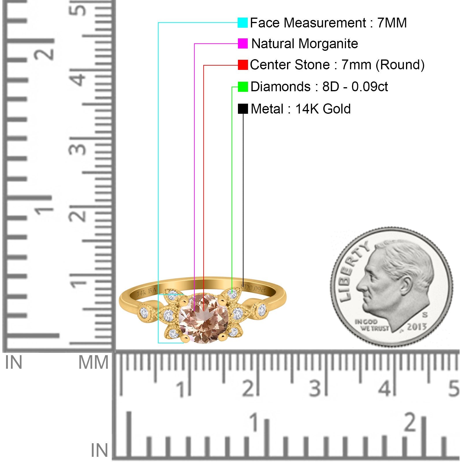 14K Gold 1.37ct Round 7mm G SI Diamond Engagement Wedding Ring
