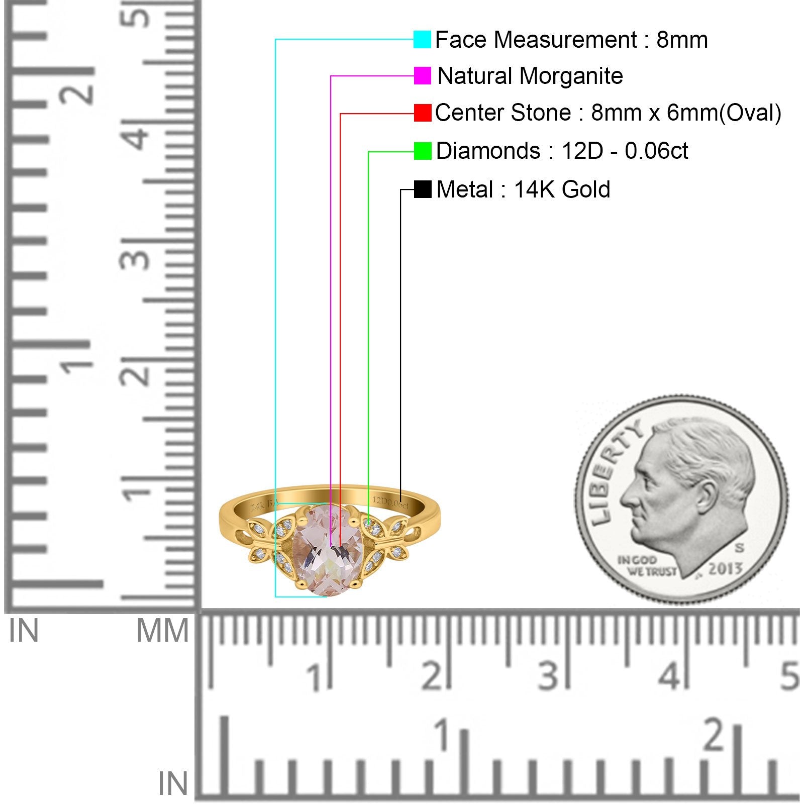 14K Gold 1.27ct Oval 8mmx6mm Butterfly Accent G SI Diamond Engagement Wedding Ring