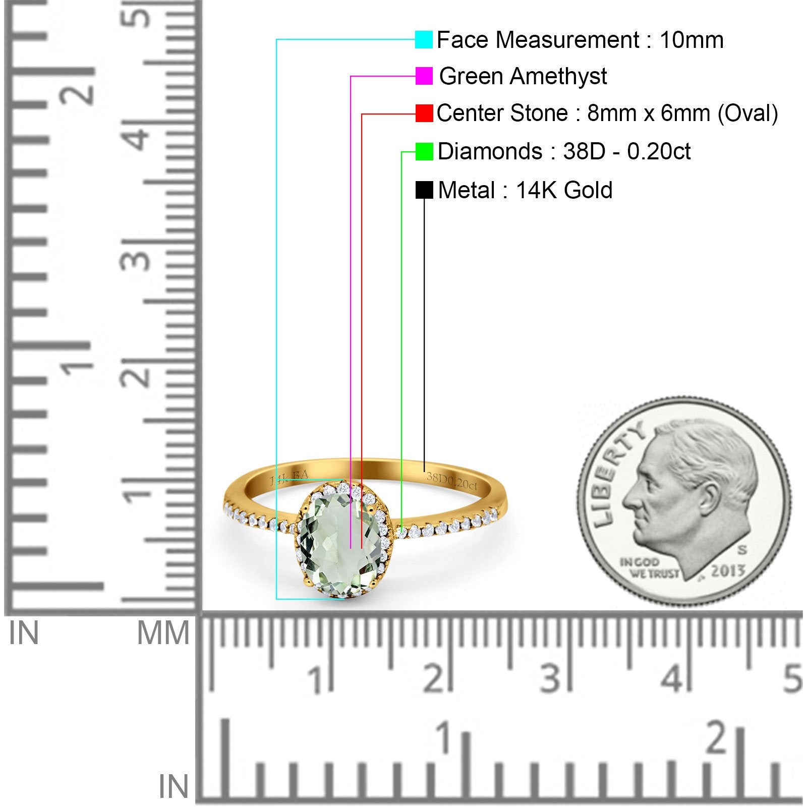 14K Gold 1.41ct Oval 8mmx6mm Fashion Accent G SI Diamond Engagement Wedding Ring