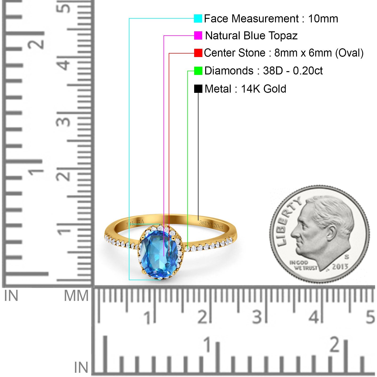 14K Gold 1.41ct Oval 8mmx6mm Fashion Accent G SI Diamond Engagement Wedding Ring