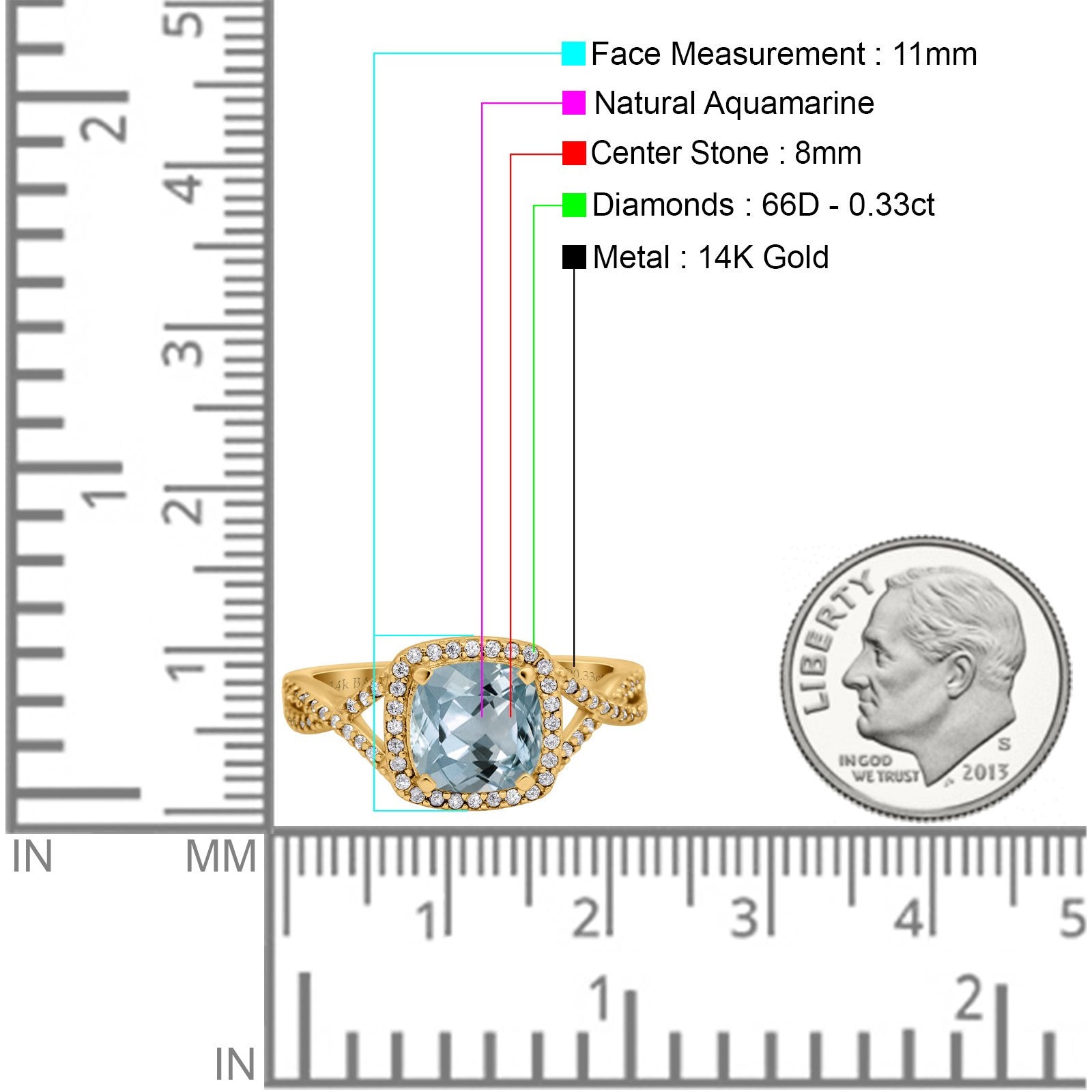 14K Gold 2.37ct Cushion Infinity Shank 8mm G SI Diamond Engagement Wedding Ring