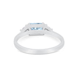 Three Stone Wedding Engagement Ring Emerald Cut Round CZ 925 Sterling Silver