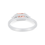 Three Stone Wedding Engagement Ring Emerald Cut Round CZ 925 Sterling Silver