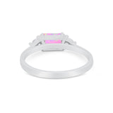 Three Stone Wedding Engagement Ring Emerald Cut Round CZ 925 Sterling Silver