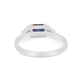 Three Stone Wedding Engagement Ring Emerald Cut Round CZ 925 Sterling Silver