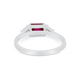 Three Stone Wedding Engagement Ring Emerald Cut Round CZ 925 Sterling Silver