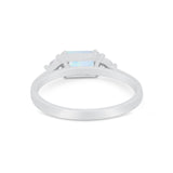 Three Stone Wedding Engagement Ring Emerald Cut Round CZ 925 Sterling Silver