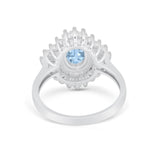 Vintage Oval Wedding Bridal Ring Round Simulated Cubic Zirconia 925 Sterling Silver