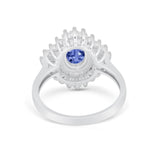 Vintage Oval Wedding Bridal Ring Round Simulated Cubic Zirconia 925 Sterling Silver