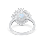 Vintage Oval Wedding Bridal Ring Round Simulated Cubic Zirconia 925 Sterling Silver