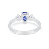 Three Stone Wedding Ring Pear Round Simulated Cubic Zirconia 925 Sterling Silver
