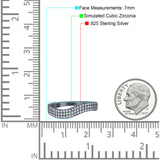 Half Eternity Ring Wedding Engagement Band Pave Simulated Cubic Zirconia 925 Sterling Silver (7mm)