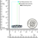 Half Eternity Ring Wedding Engagement Band Heart Round Simulated Cubic Zirconia 925 Sterling Silver