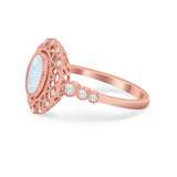 Vintage Style Bezel Oval Ring Simulated Cubic Zirconia 925 Sterling Silver