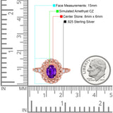 Oval Vintage Art Deco Halo Wedding Engagement Bridal Ring Round Simulated Cubic Zirconia 925 Sterling Silver