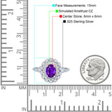 Oval Vintage Art Deco Halo Wedding Engagement Bridal Ring Round Simulated Cubic Zirconia 925 Sterling Silver