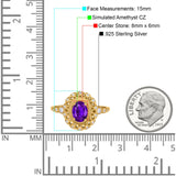 Oval Vintage Art Deco Halo Wedding Engagement Bridal Ring Round Simulated Cubic Zirconia 925 Sterling Silver