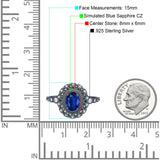 Oval Vintage Art Deco Halo Wedding Engagement Bridal Ring Round Simulated Cubic Zirconia 925 Sterling Silver