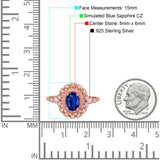 Oval Vintage Art Deco Halo Wedding Engagement Bridal Ring Round Simulated Cubic Zirconia 925 Sterling Silver