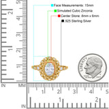 Oval Vintage Art Deco Halo Wedding Engagement Bridal Ring Round Simulated Cubic Zirconia 925 Sterling Silver