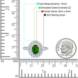Oval Vintage Art Deco Halo Wedding Engagement Bridal Ring Round Simulated Cubic Zirconia 925 Sterling Silver