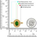 Oval Vintage Art Deco Halo Wedding Engagement Bridal Ring Round Simulated Cubic Zirconia 925 Sterling Silver