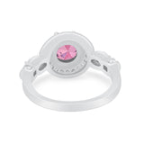 Halo Engagement Ring Simulated Cubic Zirconia 925 Sterling Silver
