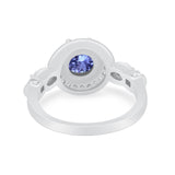 Halo Engagement Ring Simulated Cubic Zirconia 925 Sterling Silver