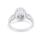 Halo Art Deco Engagement Ring Round Simulated Cubic Zirconia 925 Sterling Silver