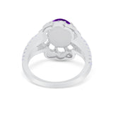 Vintage Style Oval Engagement Ring Round Simulated CZ 925 Sterling Silver