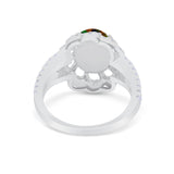 Vintage Style Oval Engagement Ring Round Simulated CZ 925 Sterling Silver