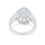 Vintage Style Oval Engagement Ring Round Simulated CZ 925 Sterling Silver
