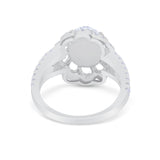 Vintage Style Oval Engagement Ring Round Simulated CZ 925 Sterling Silver