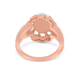 Vintage Style Oval Engagement Ring Round Simulated CZ 925 Sterling Silver