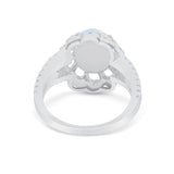 Vintage Style Oval Engagement Ring Round Simulated CZ 925 Sterling Silver