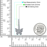Butterfly Hoop Leverback Earrings Cubic Zirconia 925 Sterling Silver