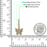 Butterfly Hoop Leverback Earrings Cubic Zirconia 925 Sterling Silver