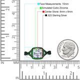 Halo Cushion Infinity Twist Side Stone Simulated Green Emerald CZ Engagement Ring Cubic Zirconia 925 Sterling Silver